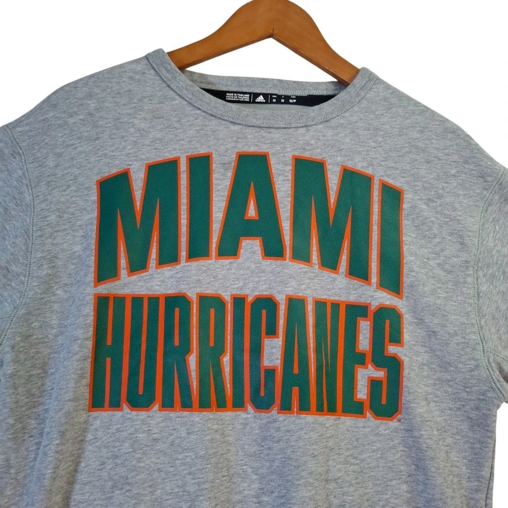 Adidas Miami Hurricanes Sweatshirt Men's XS Gray NCAA Football Crewneck Fleece